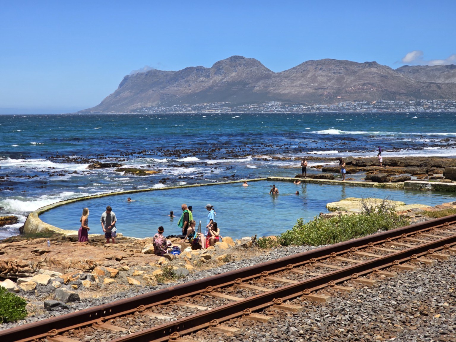 Dalebrook Tidal Pool overlooking False Bay and the mountains near Kalk Bay